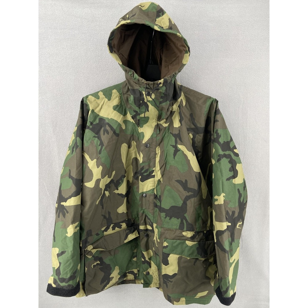 Vintage Log House Designs Jacket Men Large Camouflage Hood Hunt USA‎ Waterproof